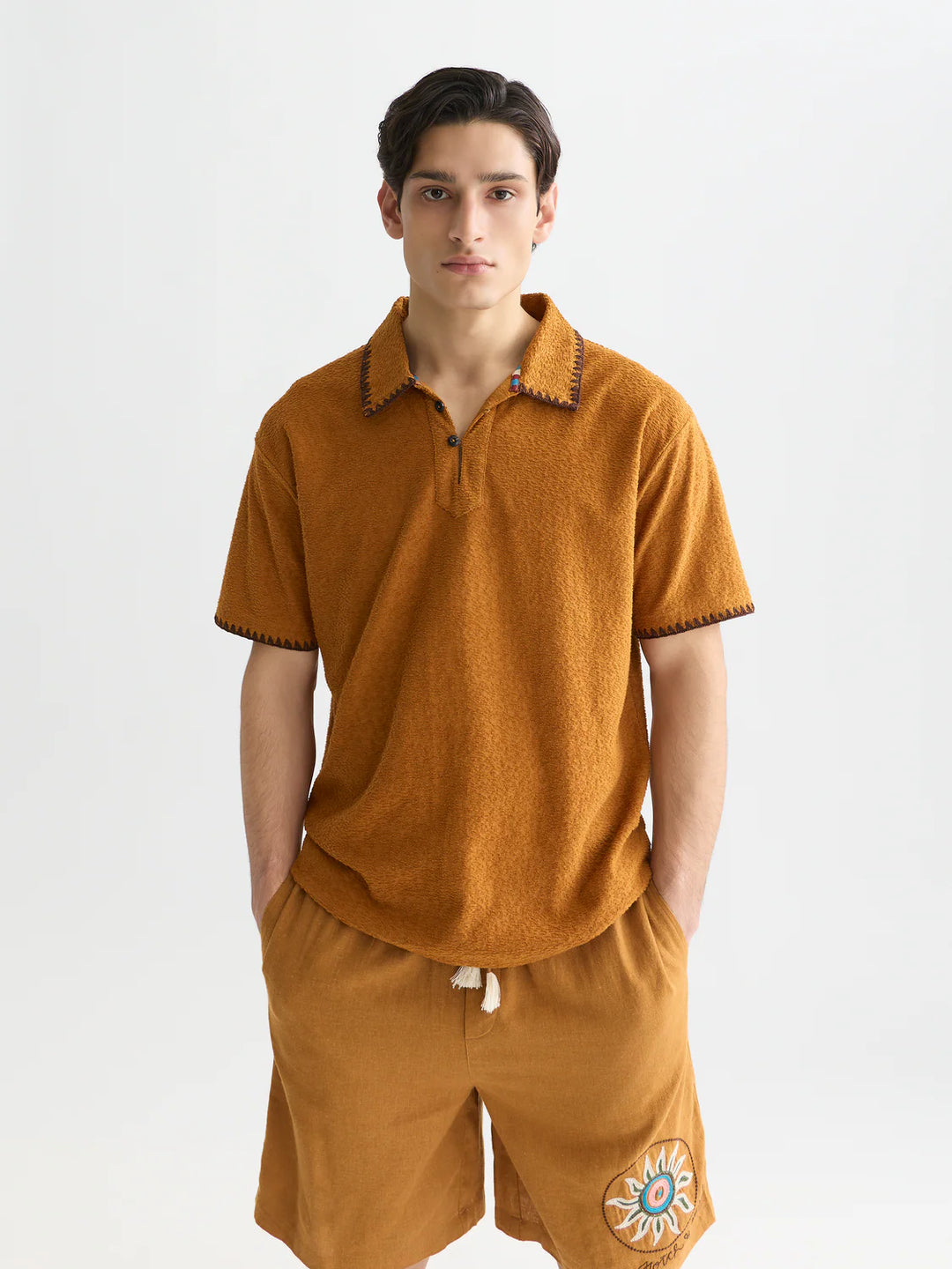 RELAXED JACQUARD TOWELLING POLO "CATHAY SPICE"