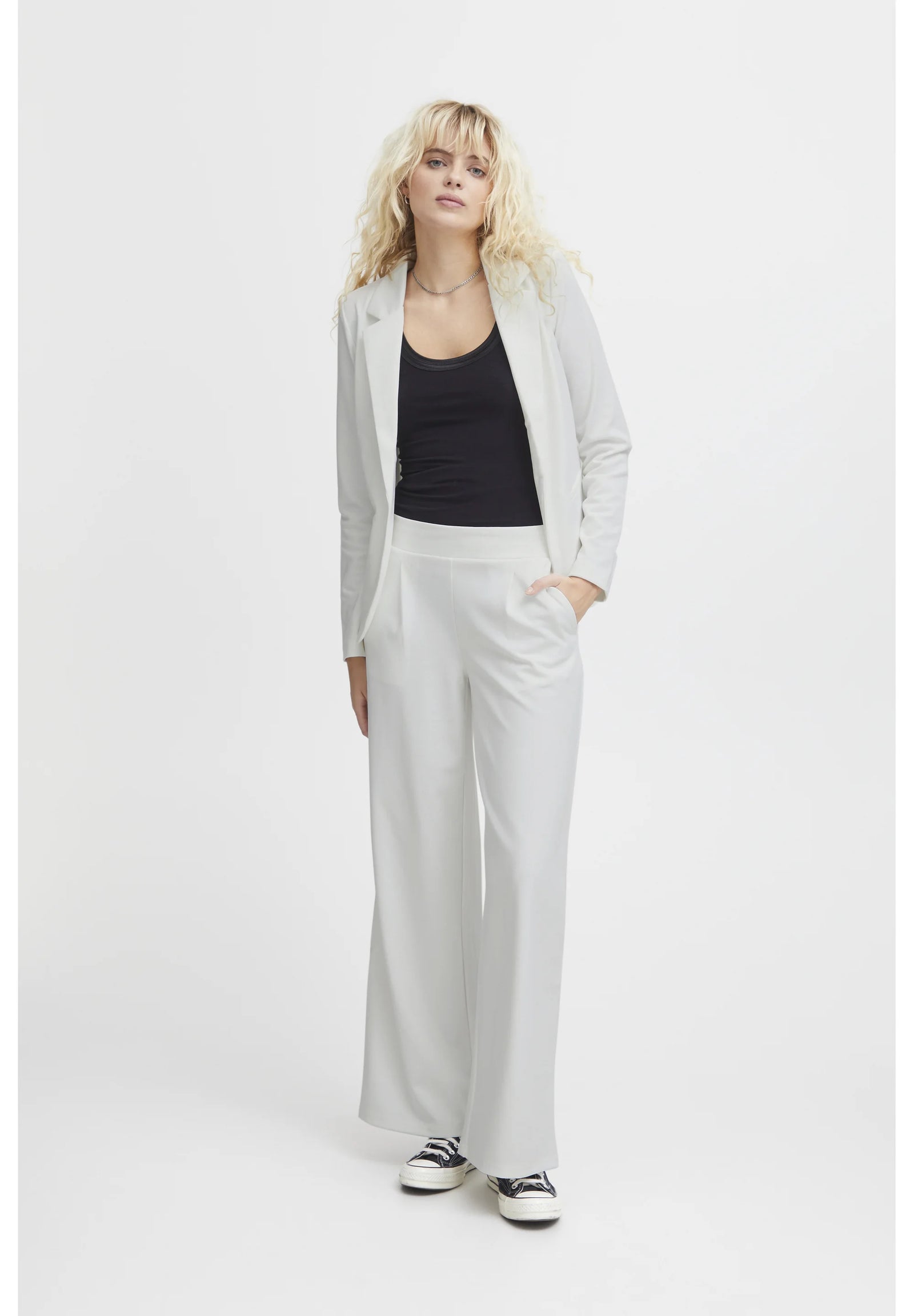 IHKATE SUS LONG WIDE TROUSERS "Cloud Dancer"