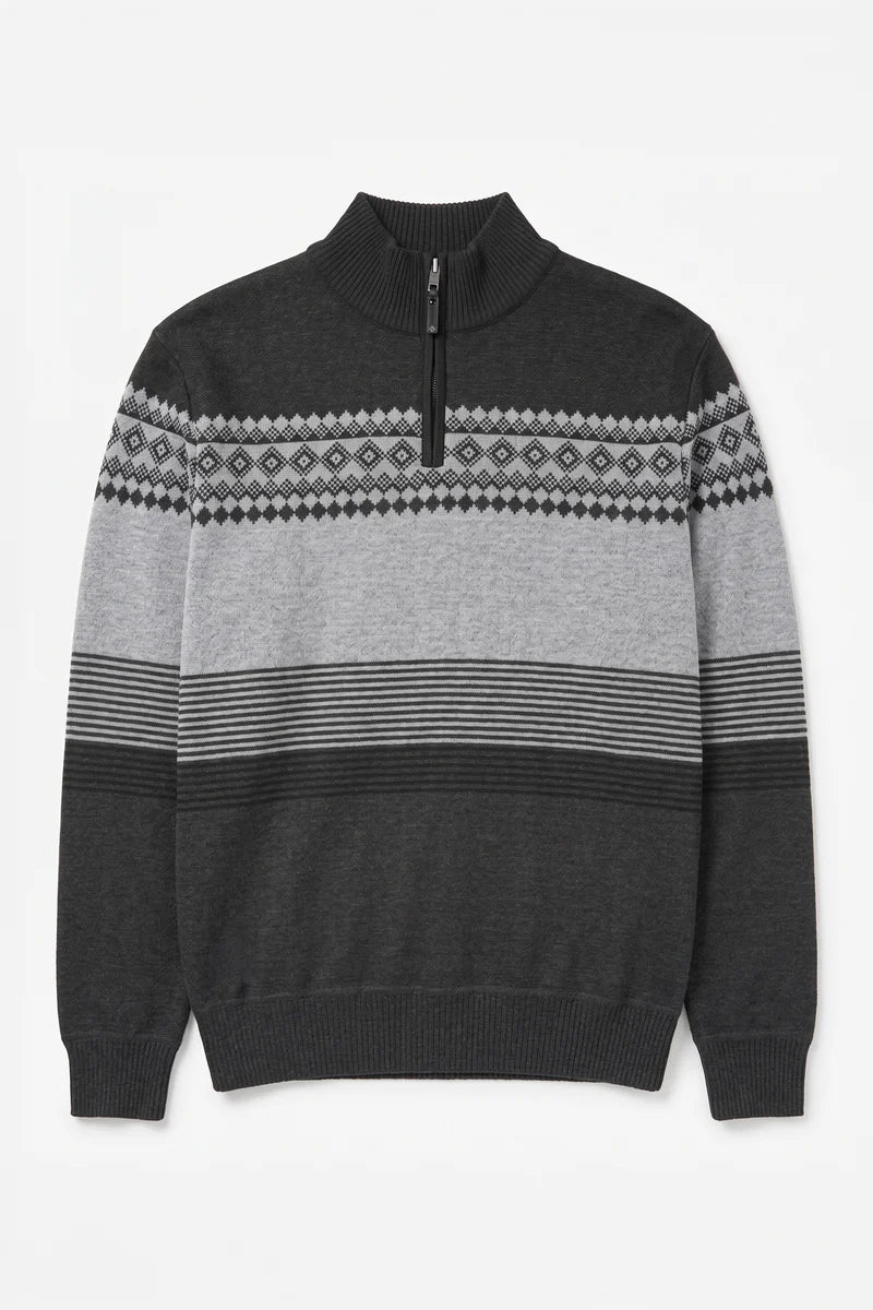 CORD - BONDED MOCK-ZIP SWEATER WITH JACQUARD PATTERN "BLACK"