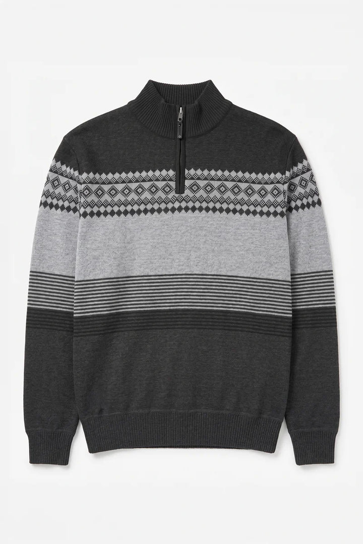 CORD - BONDED MOCK-ZIP SWEATER WITH JACQUARD PATTERN "BLACK"