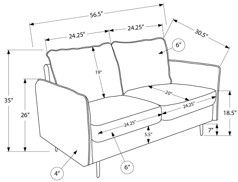 LOVESEAT WITH BLACK METAL LEGS "BEIGE"