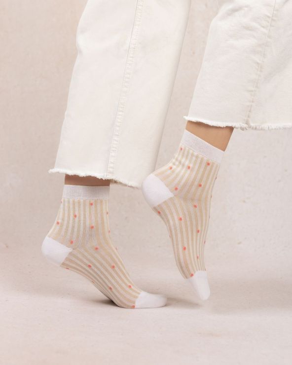 QUARTZ POLKA DOT SCOTTISH YARN ANKLE SOCKS "CREAM"