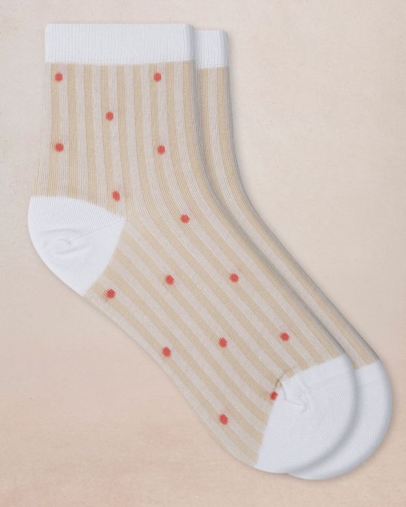 QUARTZ POLKA DOT SCOTTISH YARN ANKLE SOCKS "CREAM"