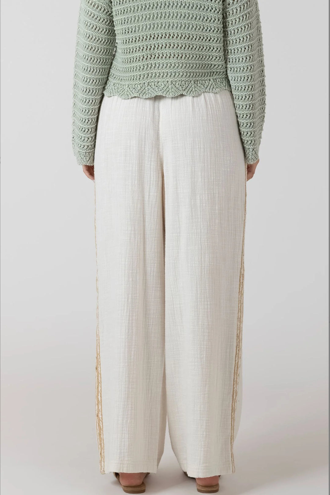 CROCHET TRIM WIDE LEG PANTS "ECRU"