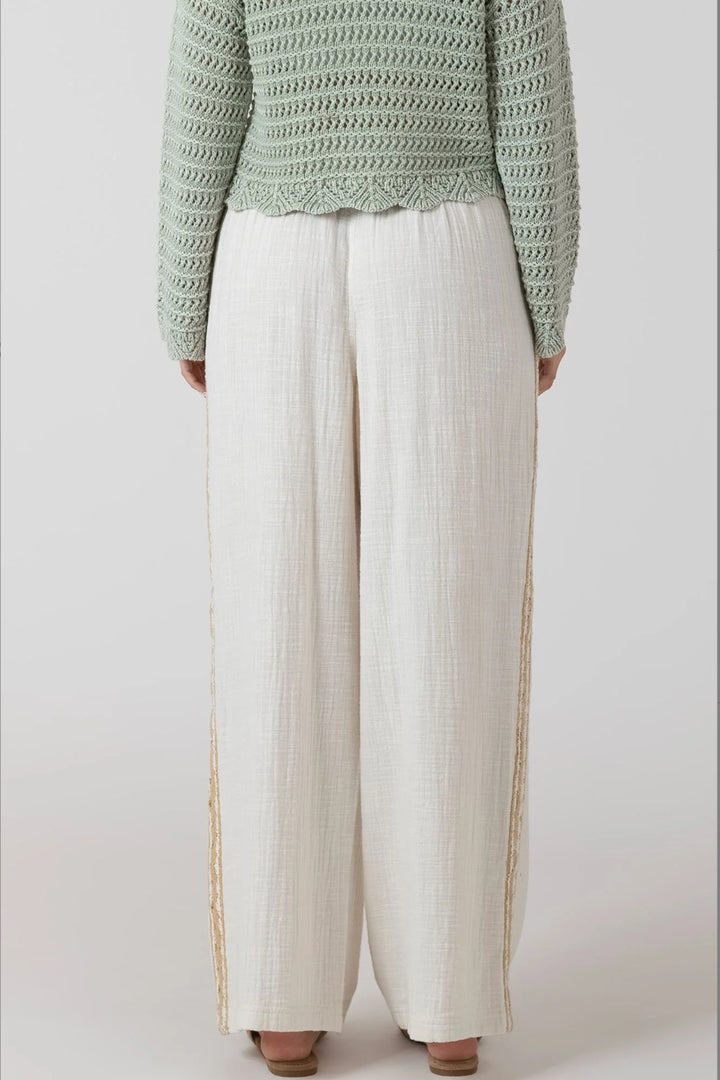 CROCHET TRIM WIDE LEG PANTS "ECRU"