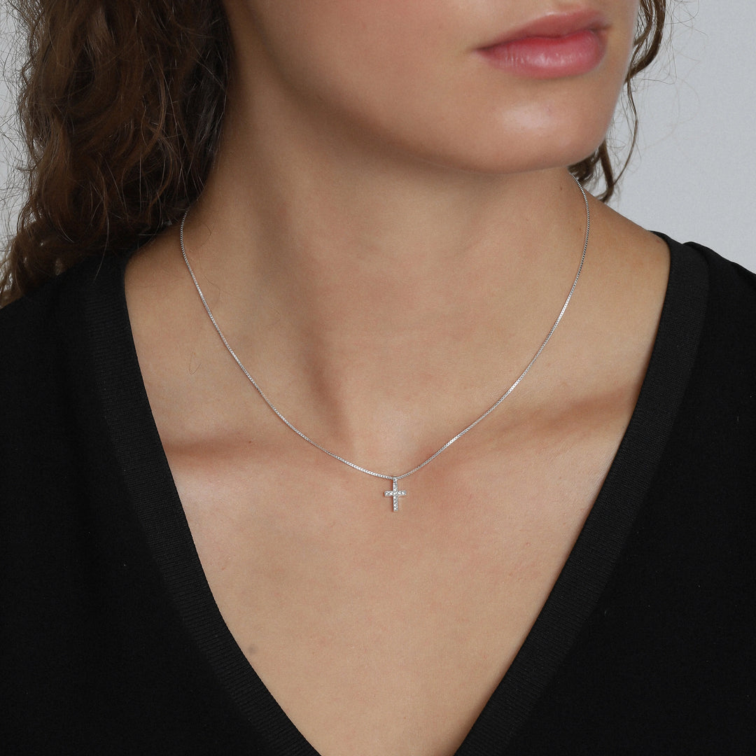 CLARA CRYSTAL CROSS NECKLACE "SILVER PLATED"