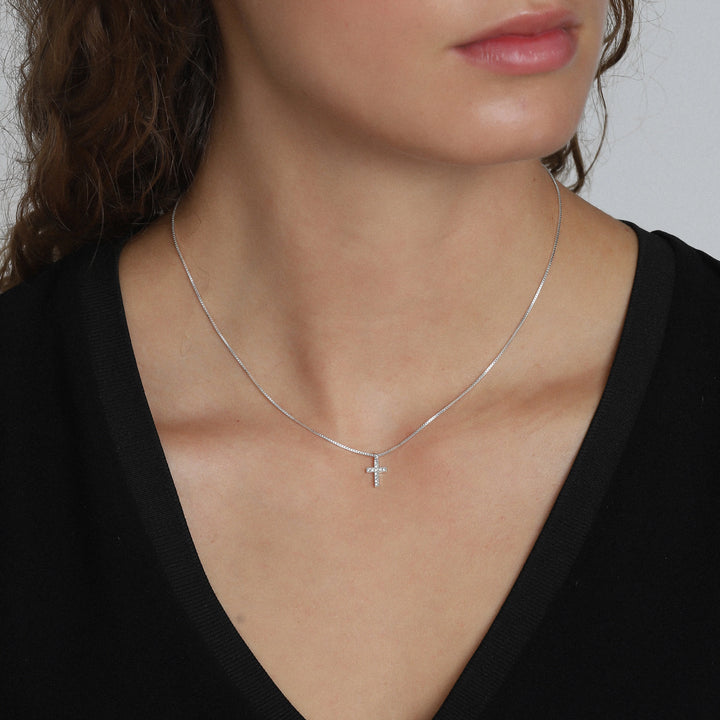 CLARA CRYSTAL CROSS NECKLACE "SILVER PLATED"