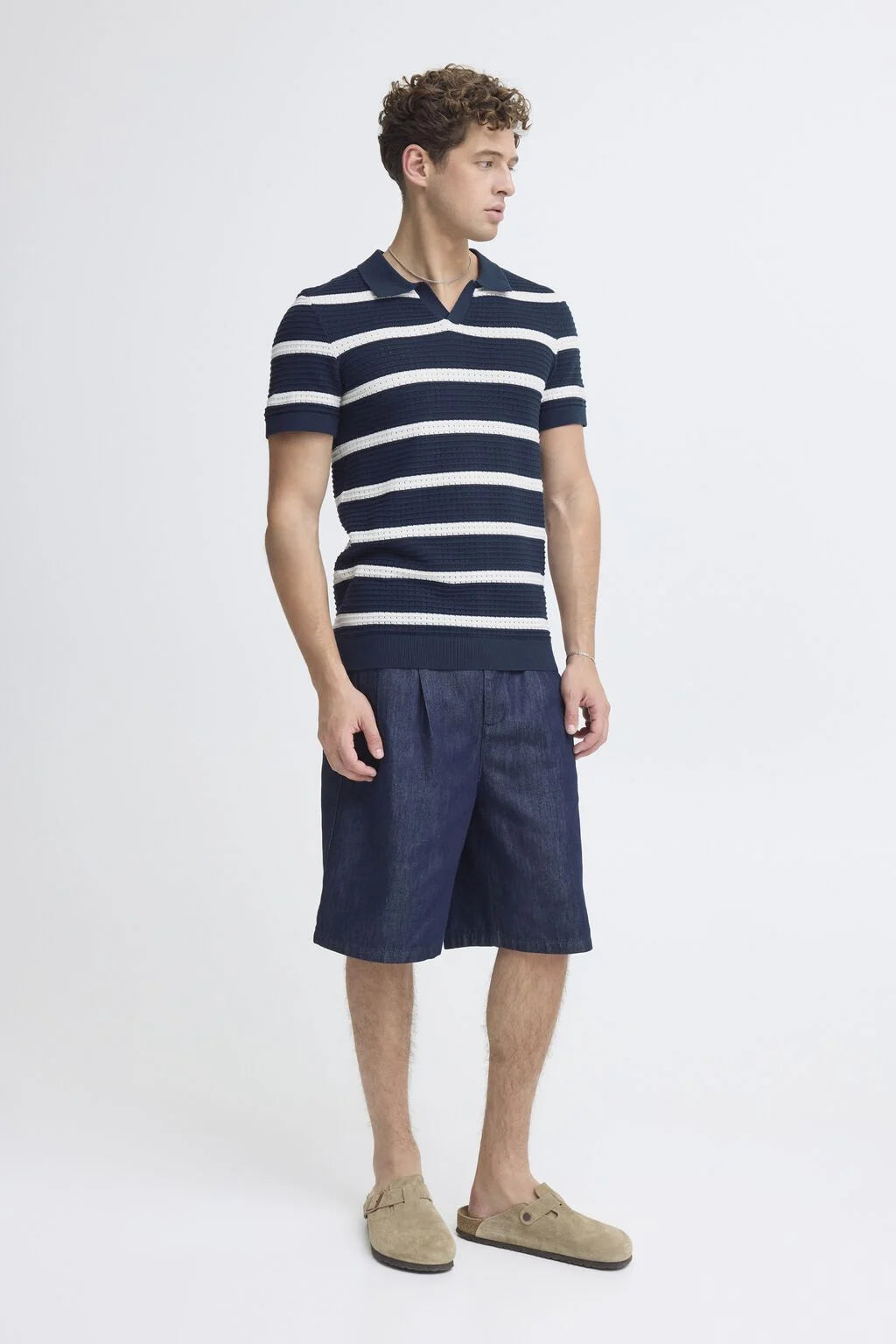 CFDAHLIN SS STRIPED POLO KNIT "NAVY BLAZER"