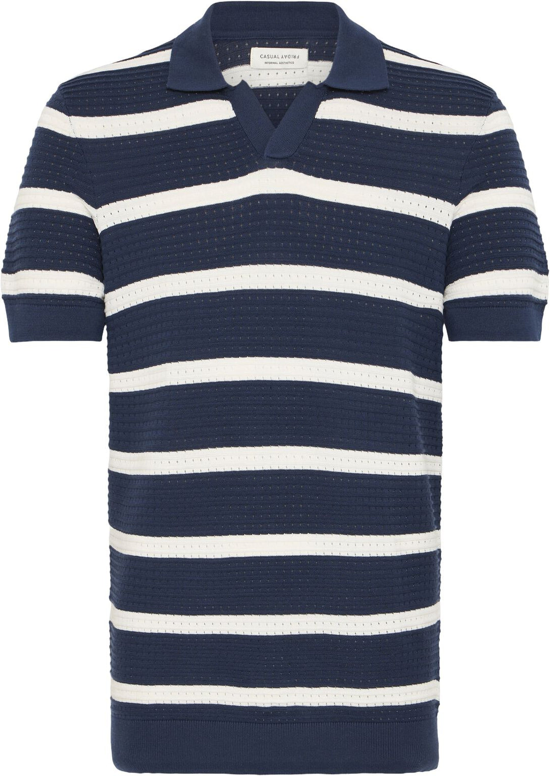 CFDAHLIN SS STRIPED POLO KNIT "NAVY BLAZER"