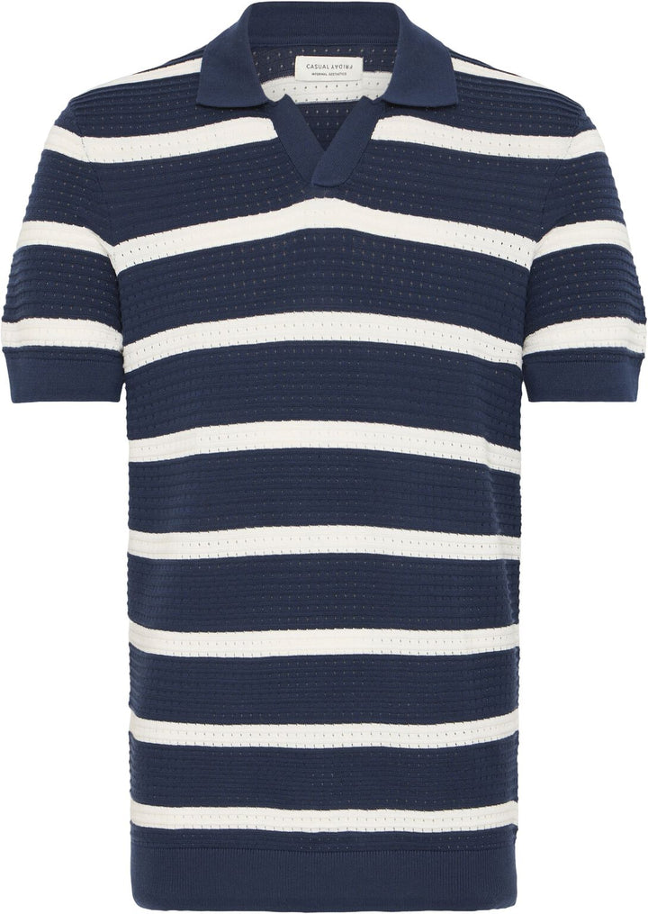CFDAHLIN SS STRIPED POLO KNIT "NAVY BLAZER"