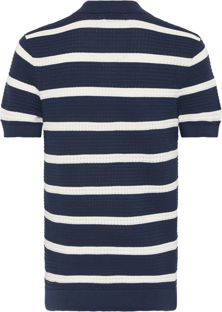 CFDAHLIN SS STRIPED POLO KNIT "NAVY BLAZER"