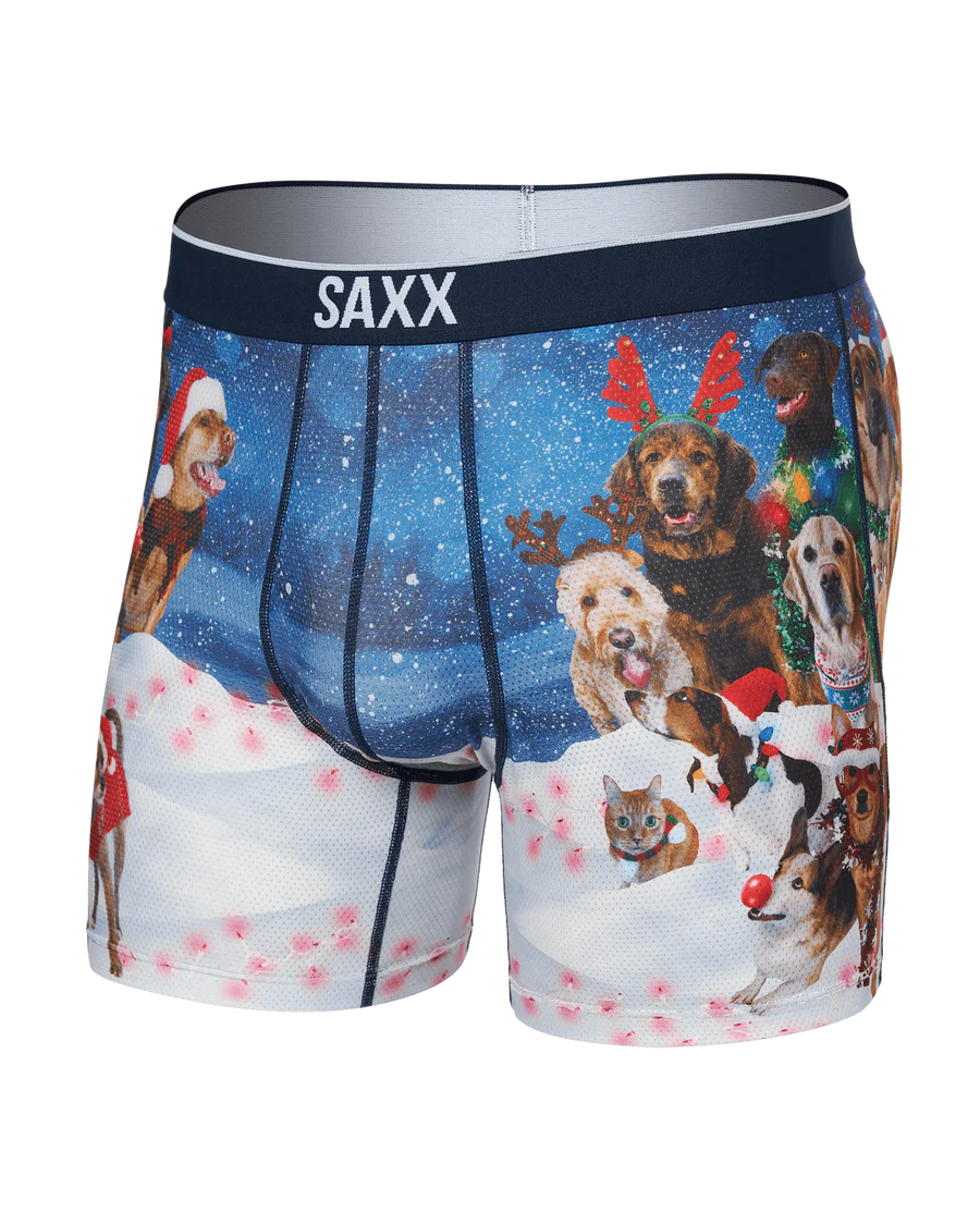 VOLT BREATHABLE MESH BOXER BRIEF 5" "DOGS OF SAXXMAS - BLUE"