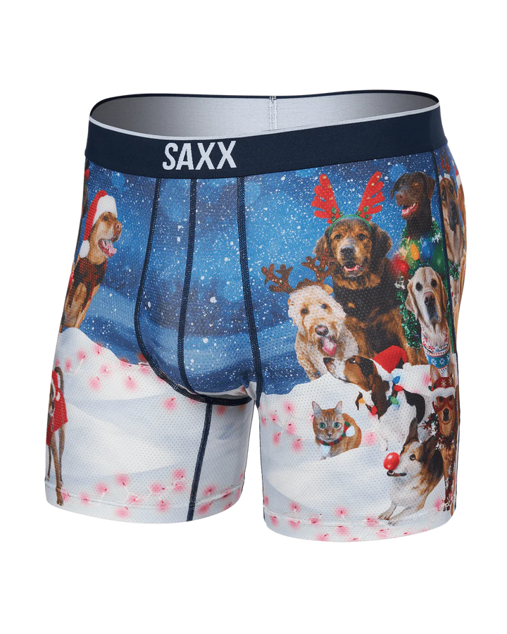 VOLT BREATHABLE MESH BOXER BRIEF 5" "DOGS OF SAXXMAS - BLUE"