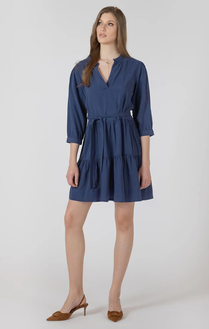 TIERED BELTED DRESS "INDIGO"