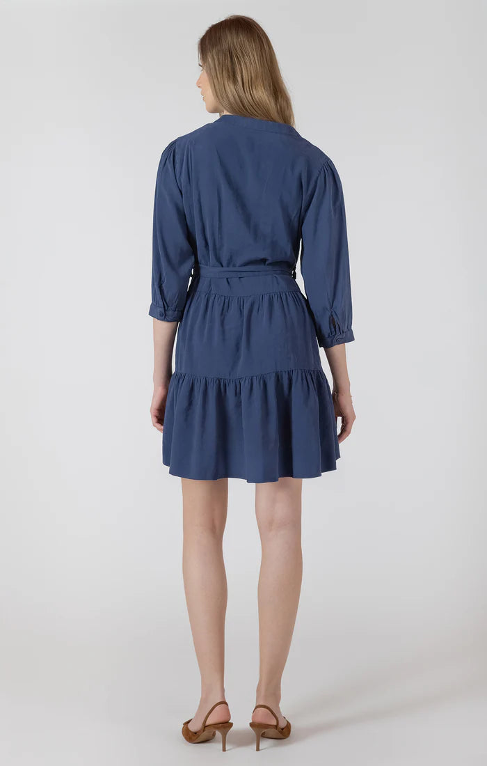 TIERED BELTED DRESS "INDIGO"