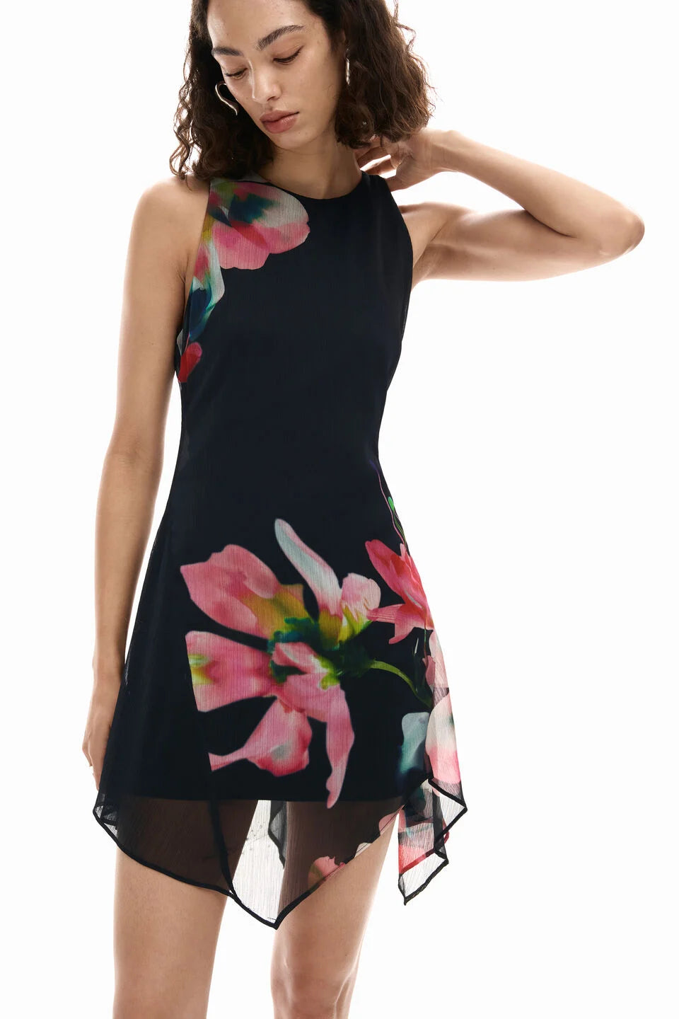 ASSYMETRICAL FLORAL DRESS "BLACK"