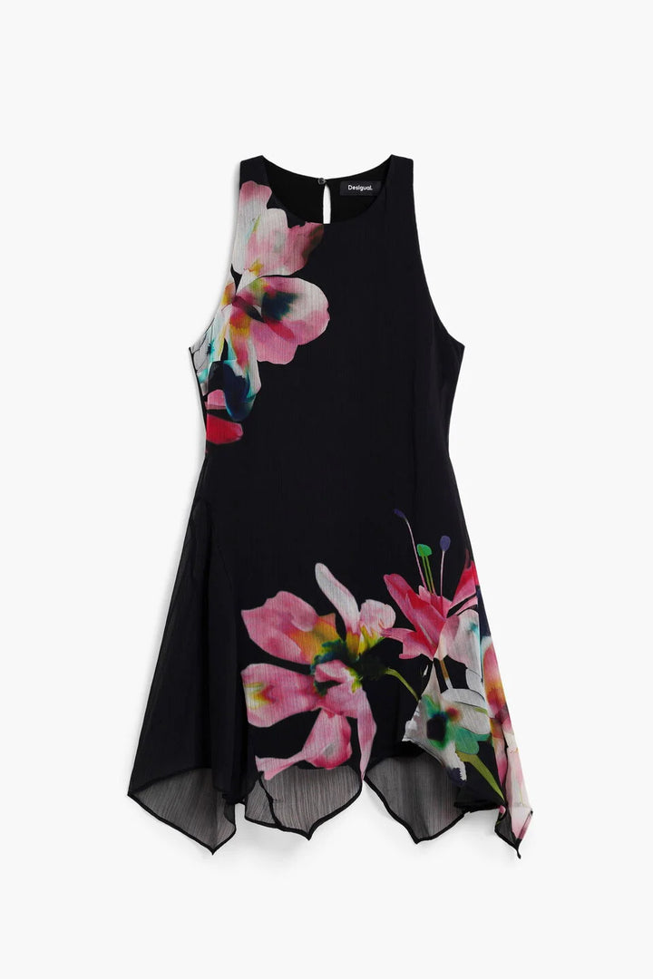 ASSYMETRICAL FLORAL DRESS "BLACK"