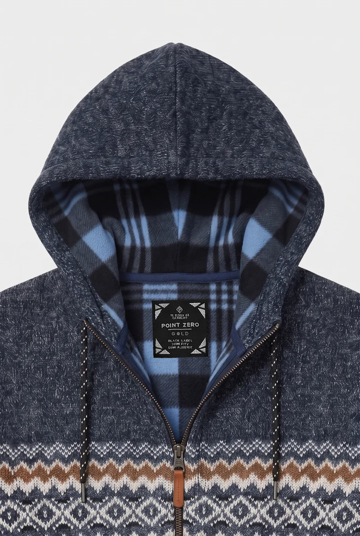 ECKARD - BONDED FULL-ZIP JACQUARD SWEATER HOODIE "NAVY"