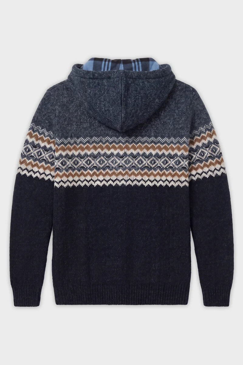 ECKARD - BONDED FULL-ZIP JACQUARD SWEATER HOODIE "NAVY"