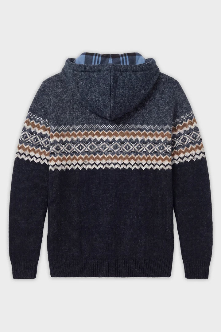 ECKARD - BONDED FULL-ZIP JACQUARD SWEATER HOODIE "NAVY"