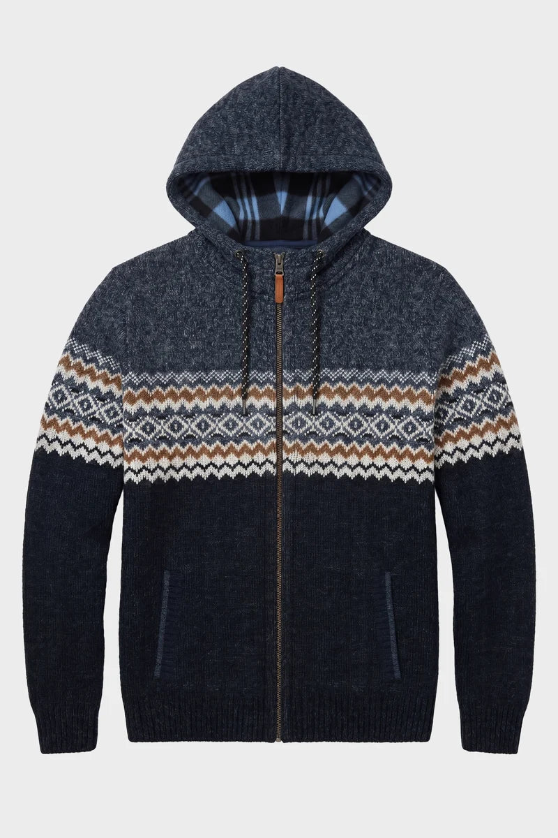 ECKARD - BONDED FULL-ZIP JACQUARD SWEATER HOODIE "NAVY"