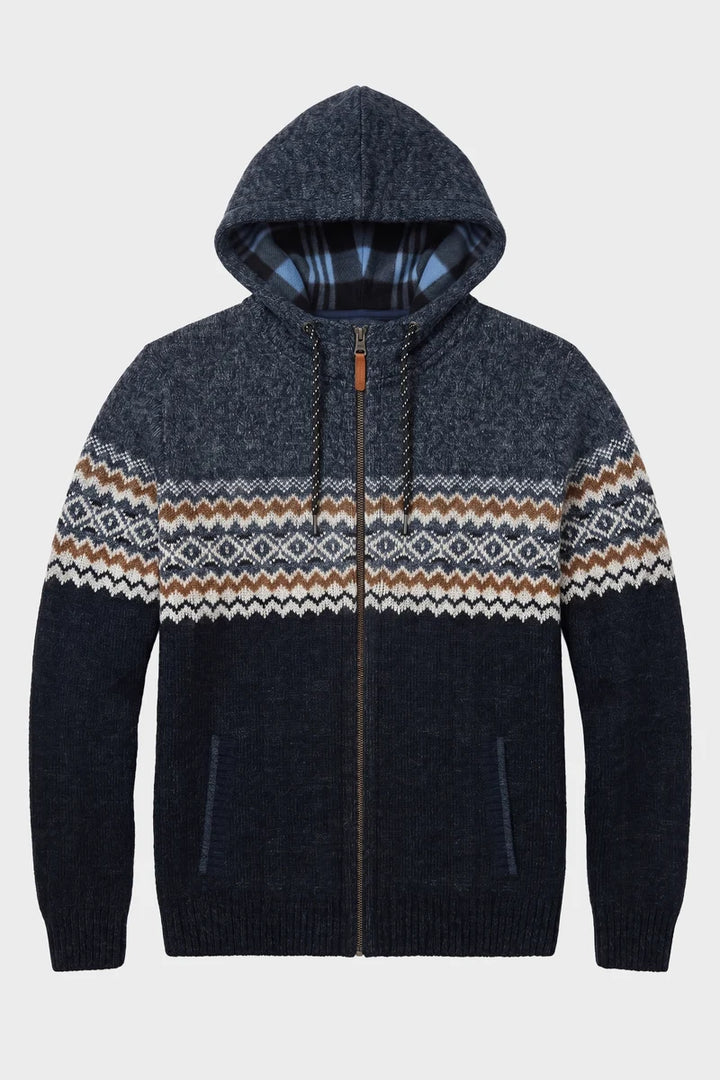 ECKARD - BONDED FULL-ZIP JACQUARD SWEATER HOODIE "NAVY"