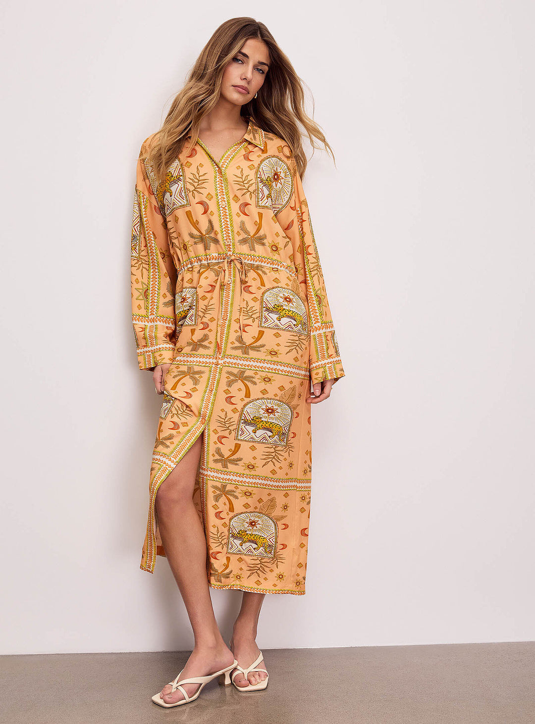 EXOTIC PRINT MAXI SHIRTDRESS "PEACH JAGUAR"