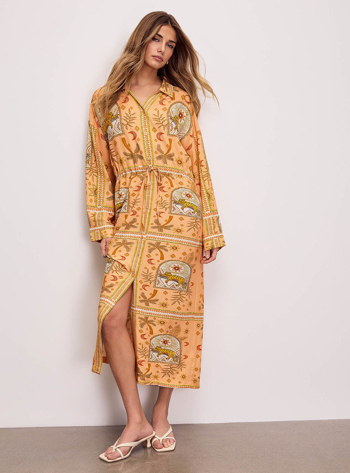 EXOTIC PRINT MAXI SHIRTDRESS "PEACH JAGUAR"