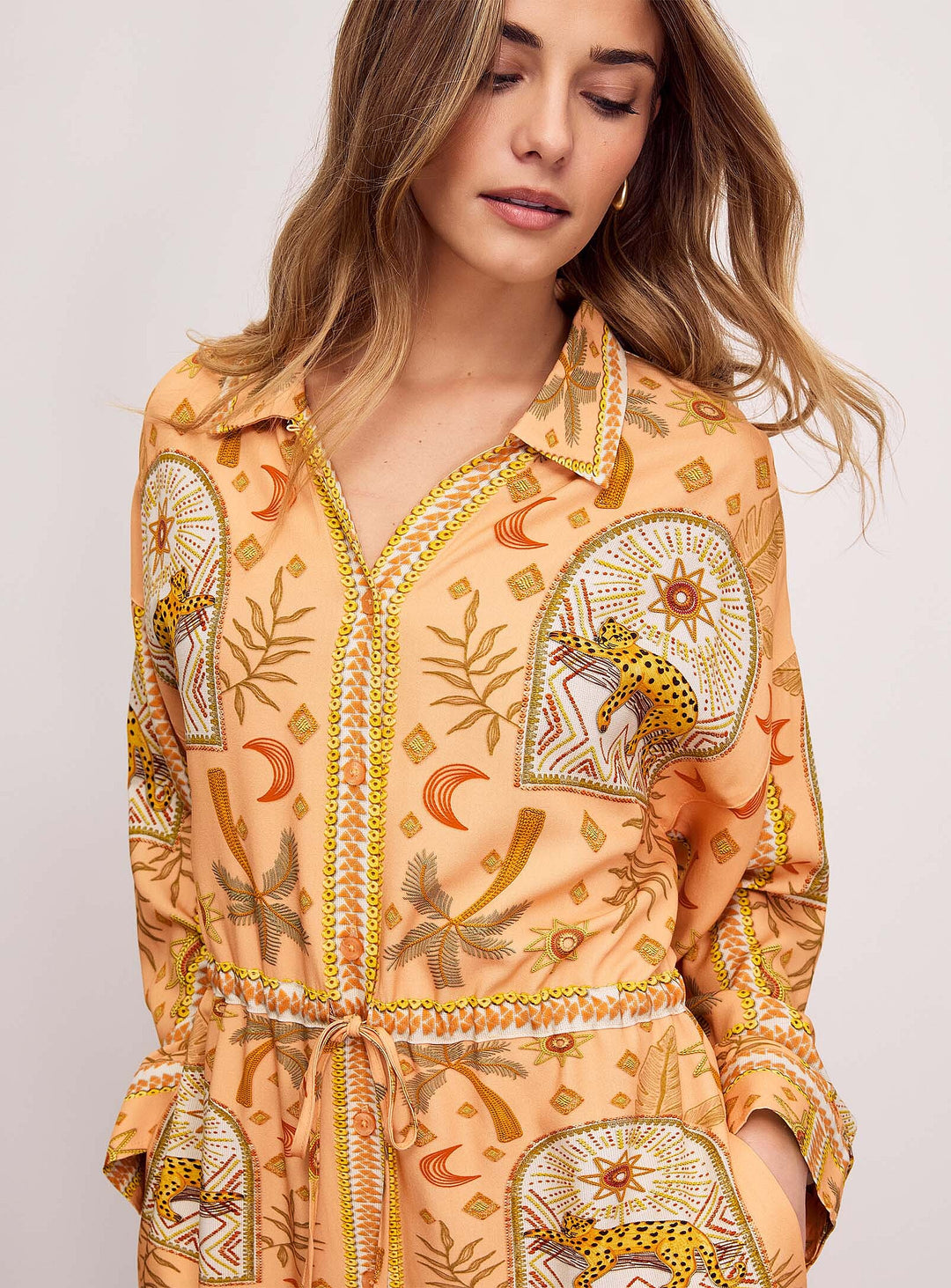EXOTIC PRINT MAXI SHIRTDRESS "PEACH JAGUAR"