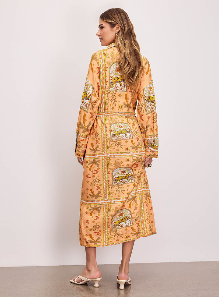 EXOTIC PRINT MAXI SHIRTDRESS "PEACH JAGUAR"