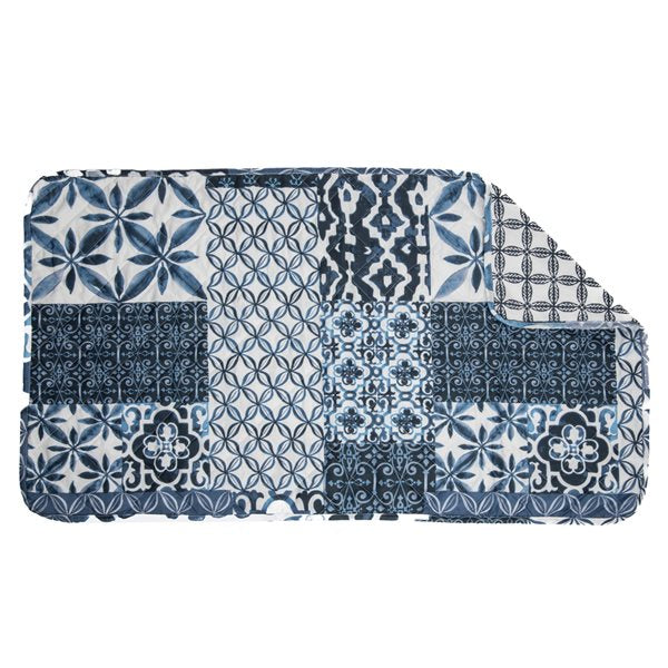 BRUNELLI GAÏA BLUE AND WHITE PRINTED QUILT SET DOUBLE/QUEEN