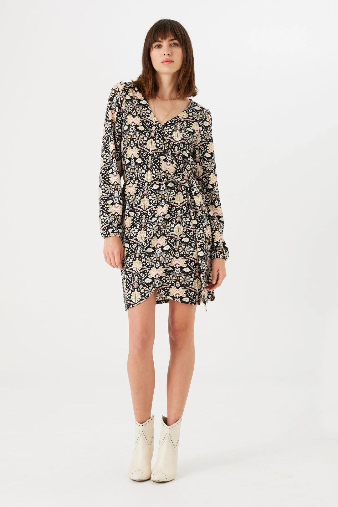 BAROQUE PRINT LONG SLEEVE MINI DRESS