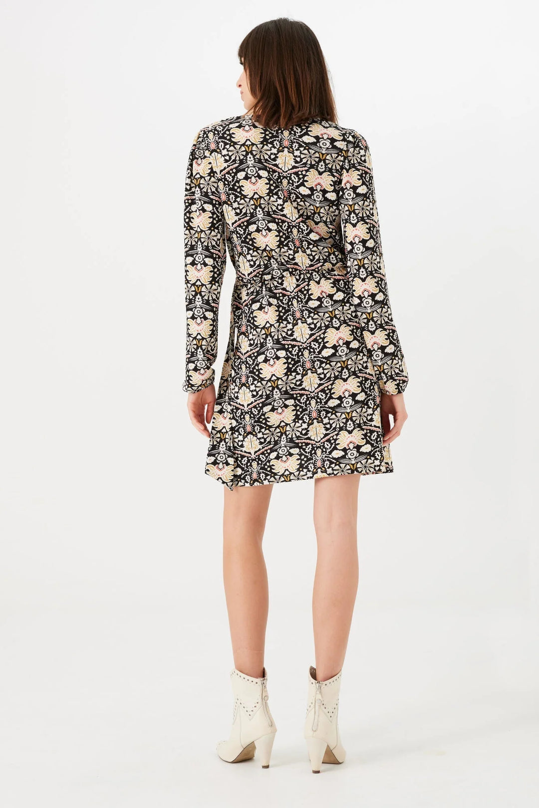 BAROQUE PRINT LONG SLEEVE MINI DRESS