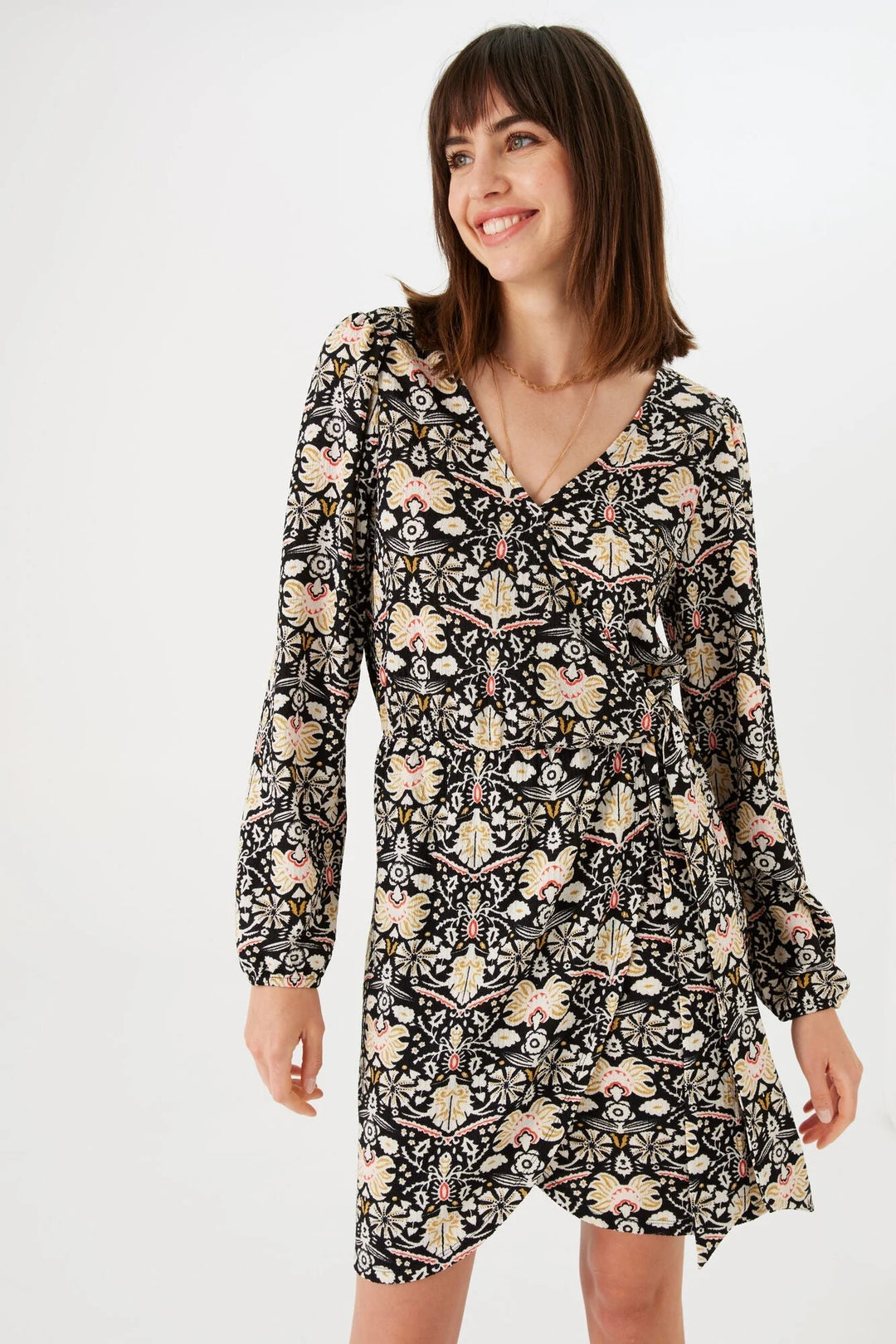 BAROQUE PRINT LONG SLEEVE MINI DRESS