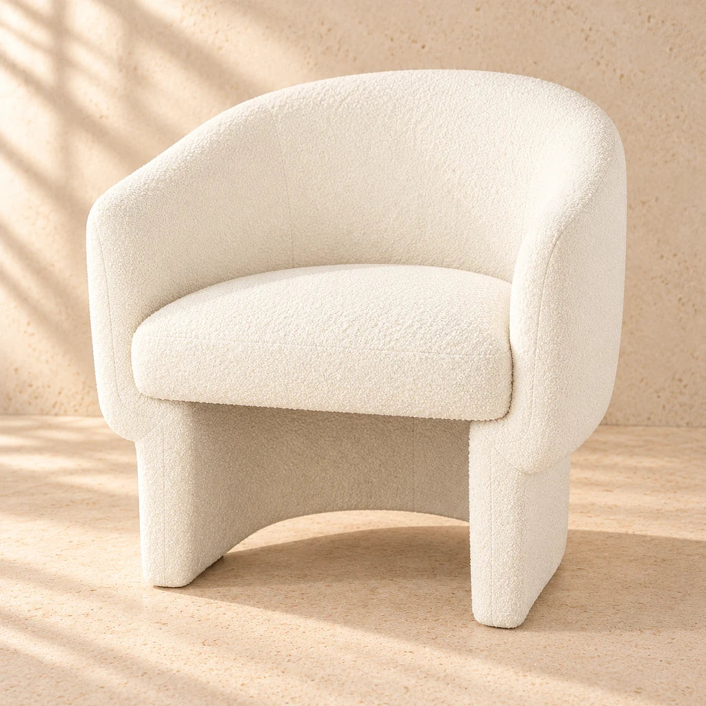 Furniture / Living Room Furniture: CLEMENTINE OCCASIONAL CHAIR "BUTTERMILK BOUCLE" on warm stone
