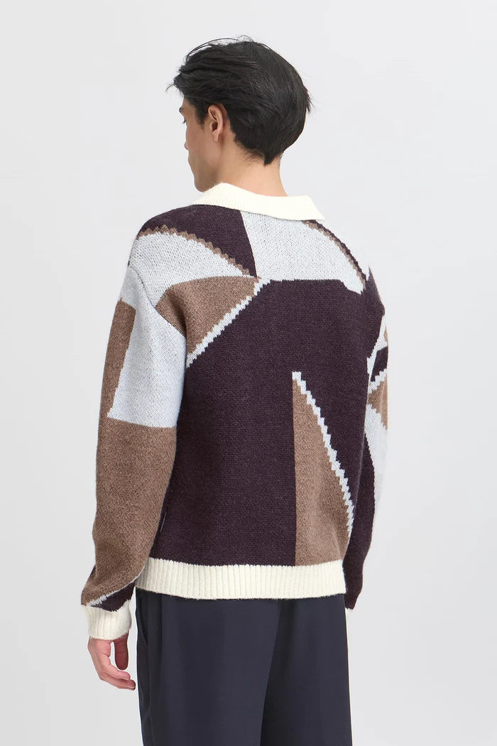 CFBIRK GEOMETRIC KNIT WITH POLO COLLAR "ROASTED CASHEW"
