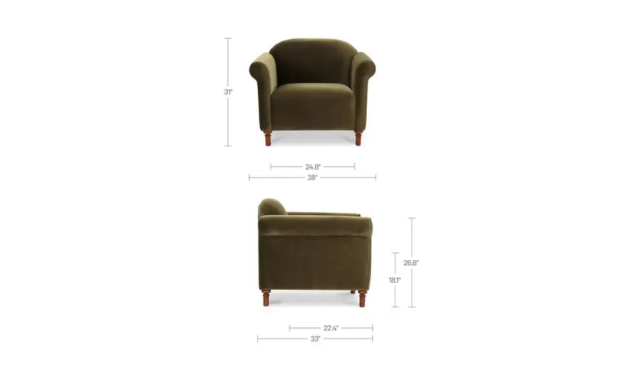HARMONY ACCENT CHAIR "DARK GREEN FAUX MOHAIR"