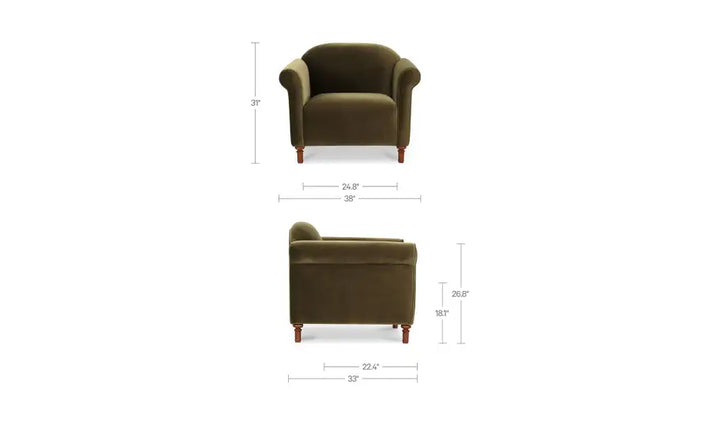 HARMONY ACCENT CHAIR "DARK GREEN FAUX MOHAIR"
