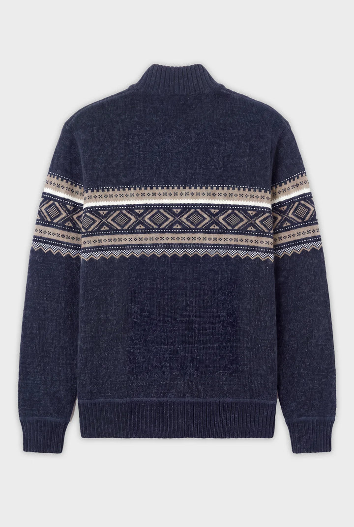 HATFIELD - BONDED CHENILLE MOCK-ZIP JACQUARD SWEATER "NIGHT"