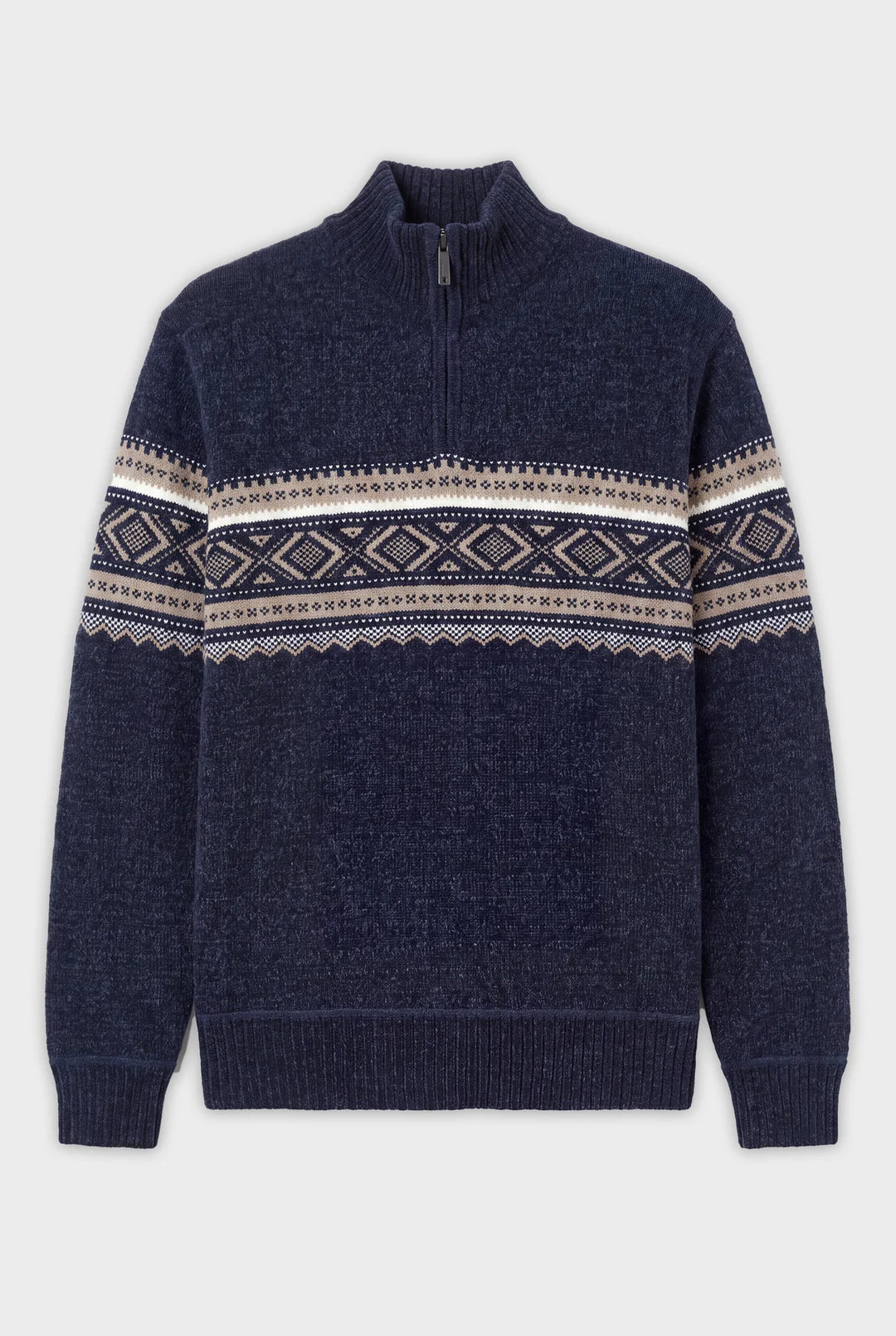 HATFIELD - BONDED CHENILLE MOCK-ZIP JACQUARD SWEATER "NIGHT"