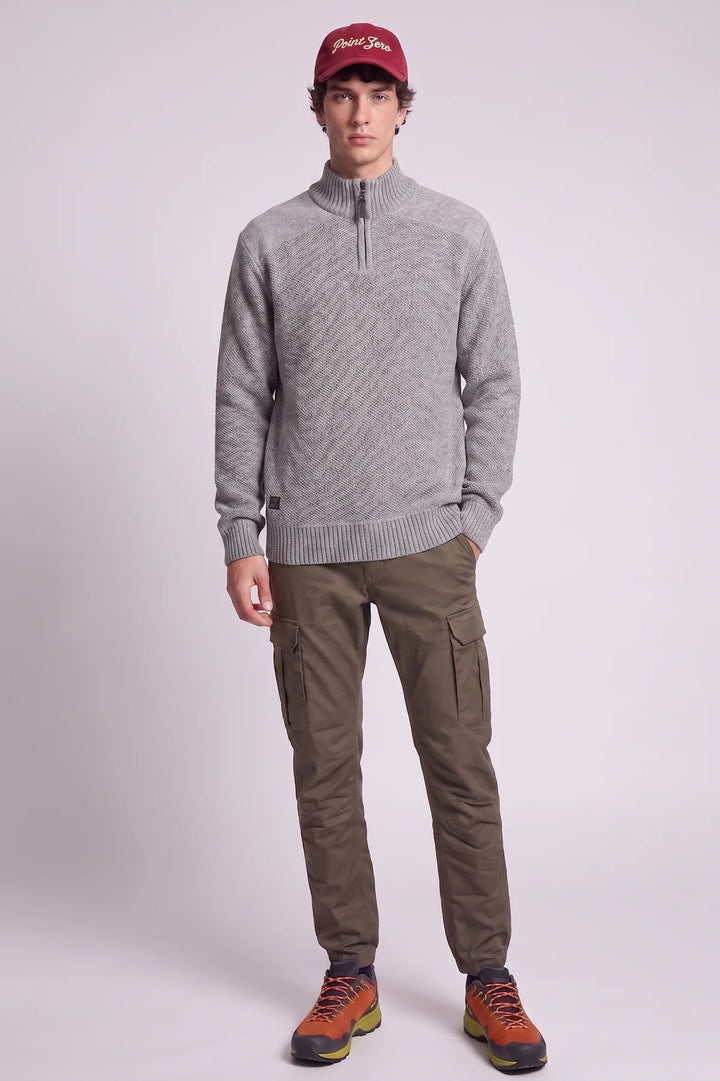 HELFRIED - BONDED MOCK-ZIP CHENILLE SWEATER "GREY"