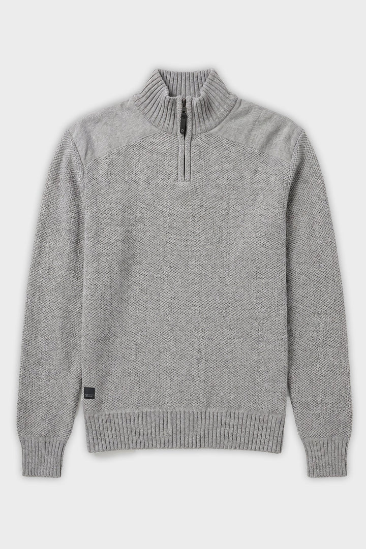 HELFRIED - BONDED MOCK-ZIP CHENILLE SWEATER "GREY"