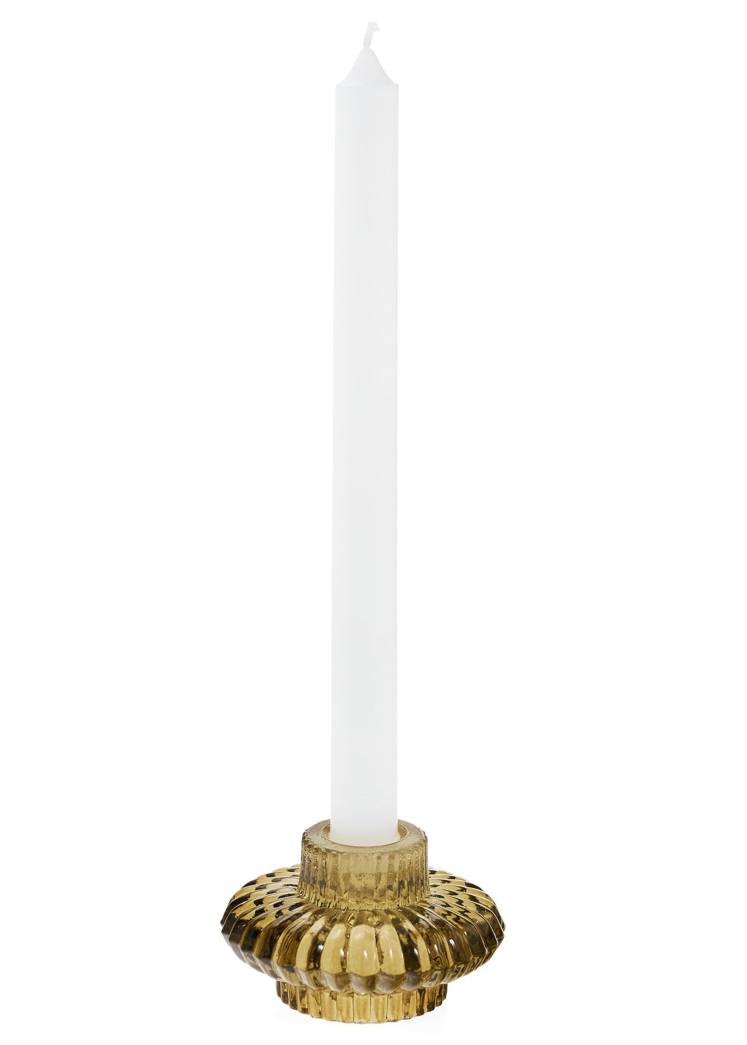 RIBBED GLASS CANDLE HOLDER - OLIVE