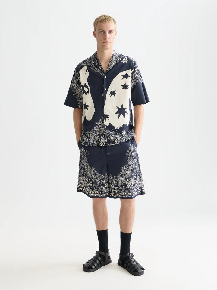 PRINTED RELAXED SHORT SLEEVE SHIRT "HORSE BANDANA DRESS BLUES"