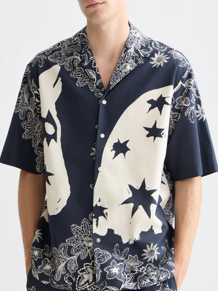 PRINTED RELAXED SHORT SLEEVE SHIRT "HORSE BANDANA DRESS BLUES"