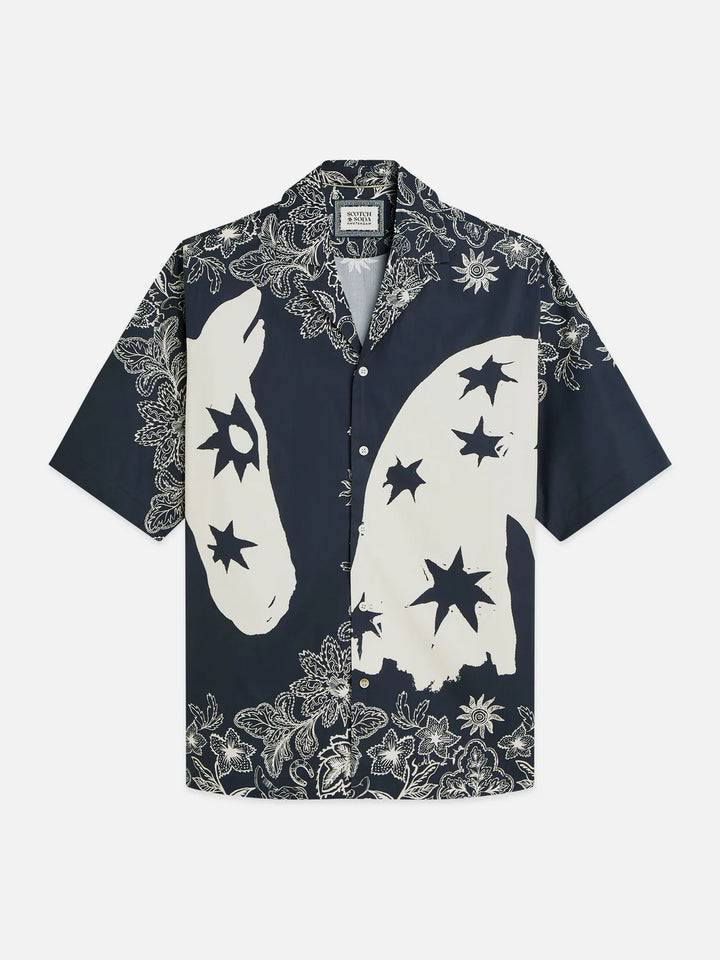 PRINTED RELAXED SHORT SLEEVE SHIRT "HORSE BANDANA DRESS BLUES"