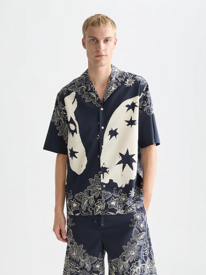 PRINTED RELAXED SHORT SLEEVE SHIRT "HORSE BANDANA DRESS BLUES"