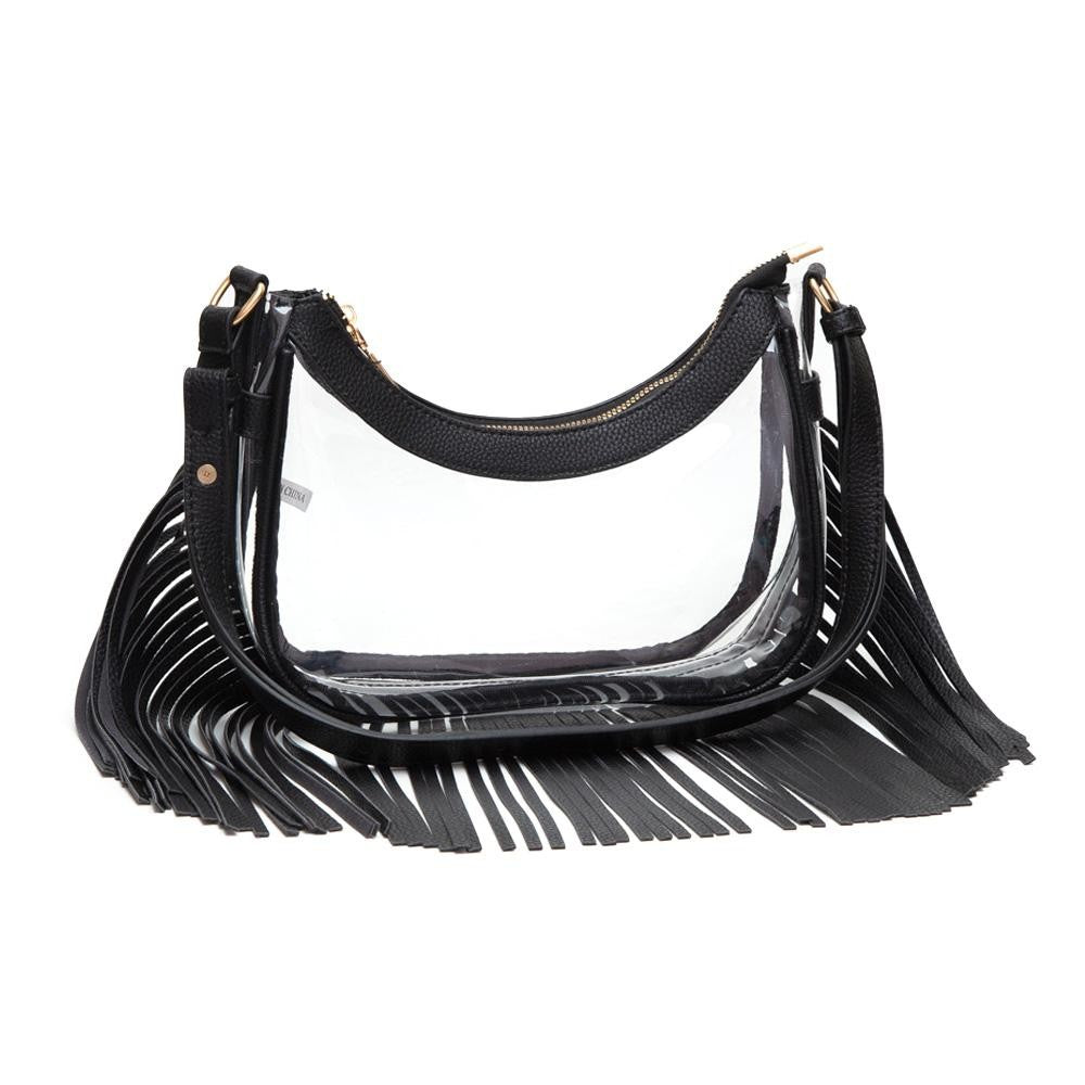 Clear Crossbody Bag With Vegan Leather Trim & Fringe