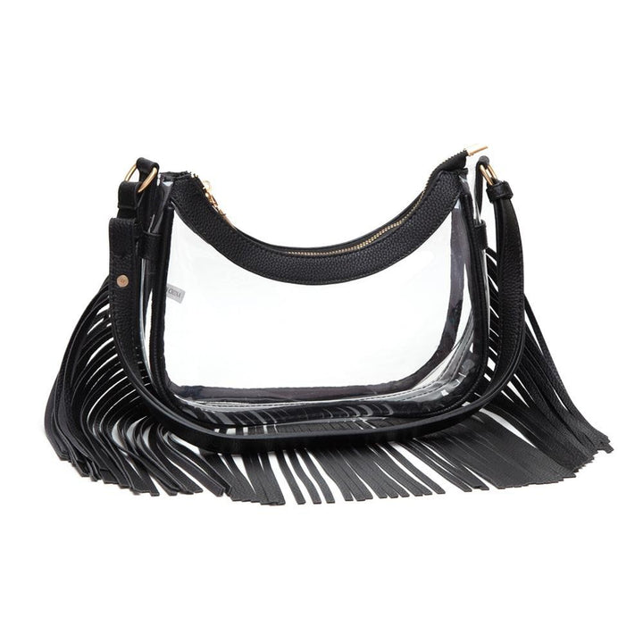 Clear Crossbody Bag With Vegan Leather Trim & Fringe