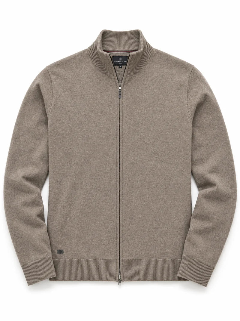 JARED - CASHMERE-LIKE FINE GAUGE FULL-ZIP MOCK-NECK SWEATER "CASHEW"